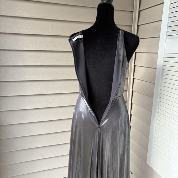 HALSTON HERITAGE Gown Women's Size 0 Gun Metal Shimmer Midi Strappy Sleeveless - Picture 5 of 10